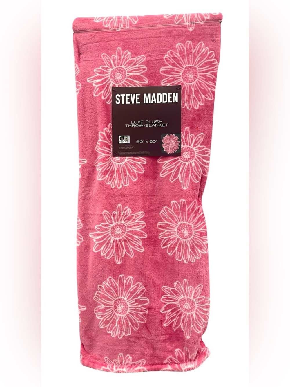 STEVE MADDEN  Luxe Plush Throw Blanket Pink White Daisies Flowers 50x60 NEW NWT